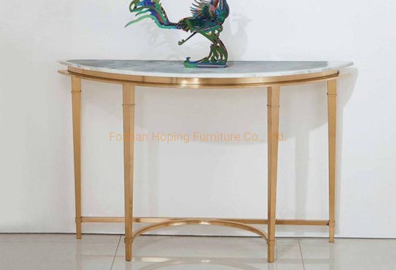 Dining Table Set Wedding Restaurant Modern Side Table Gold Metal Hotel Column Marble Console Table