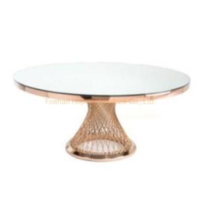 Round Glass Top Hotel Furniture Luxury Style Wedding Furniture Golden Stainless Steel Base Dining Table