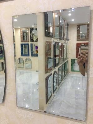 Jinghu China Factory Rectangle Round Shape Wall Mounted Furniture Mirror Frameless Simple Silver Bathroom Beveled Mirror