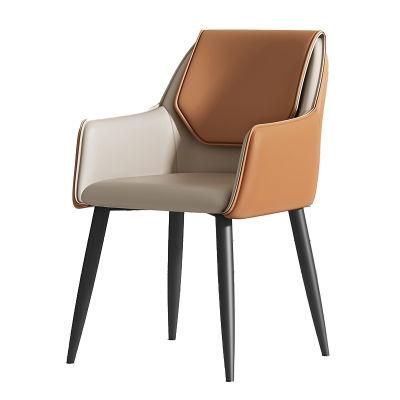 Nordic Home Furniture Backrest Hotel Restaurant Living Room Furniture Leather Indoor Metal Frame Dining Chair