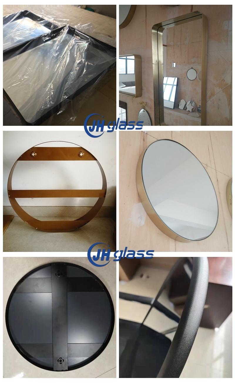 Wholesale Home Decor Black Gold Rectangle/Round Shape Decorative Makeup Metal Frame Framed Bathroom Wall Mirror