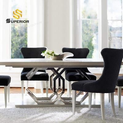 Home and Hotel Silver Steel Base Wood Top Dining Tables for Living