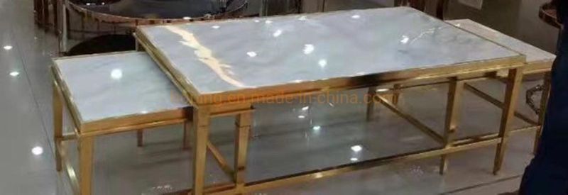 Save Space 3 Pieces Center Table Lock Grey Square Customize Shining Marble Top Assemble Stand Table