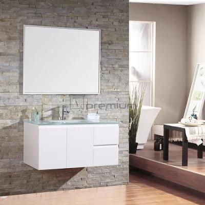 Glass Sink Bathroom Vanity Lacquer Finish Cabinet with Framed Mirror