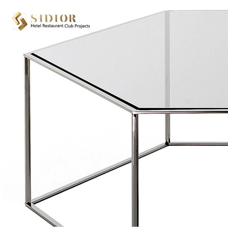 Geometry Metal Base Glass Top Coffee Table for Commercial Restaurant Use