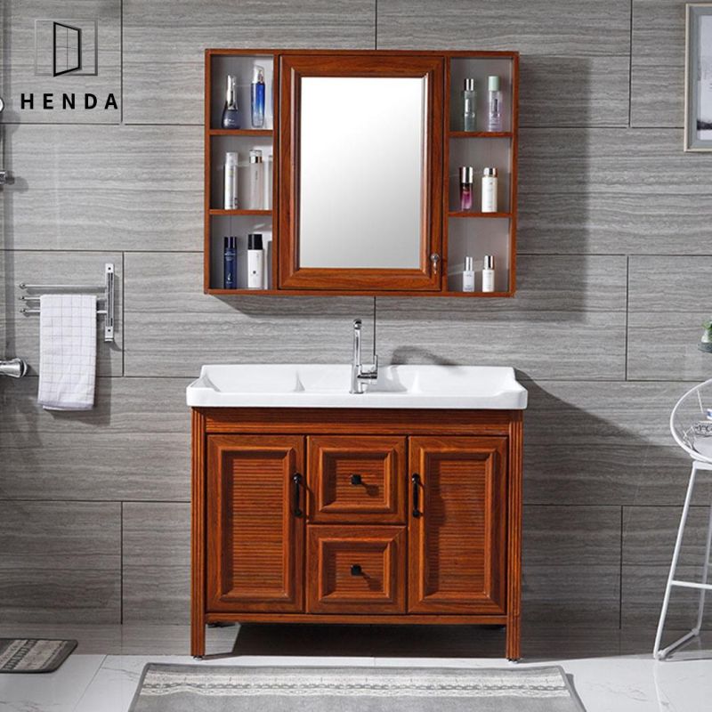 Classic Style Wood Color Aluminium Waterproof Bathroom Vanity Stores LED Mirror