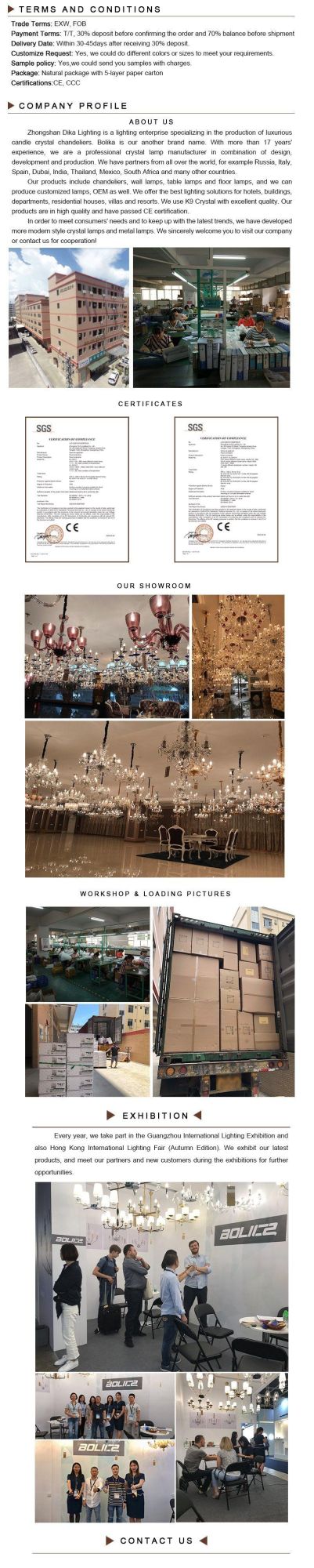 American Style Latest Elegant Living Room/ Restaurant Ceiling Lamp Shades Chandelier China Factory Supplier