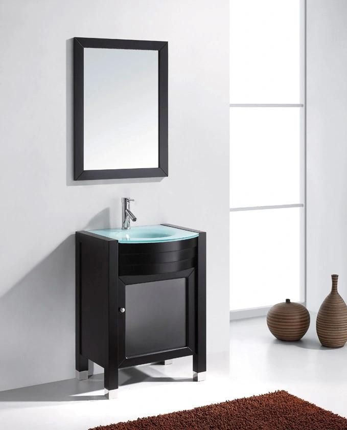 Solidwood and Plywood Bathroom Cabinets with Glass Basin Classic American Style Bathroom Furniture