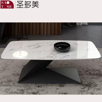Simple Luxury Living Room Furniture L-Shaped Base Rectangular Slate/Marble Coffee Table