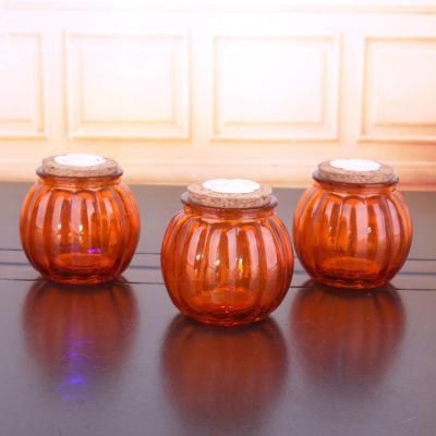 330ml Halloween Gift Colored Glass Candle Holder with Engraved Pumpkin