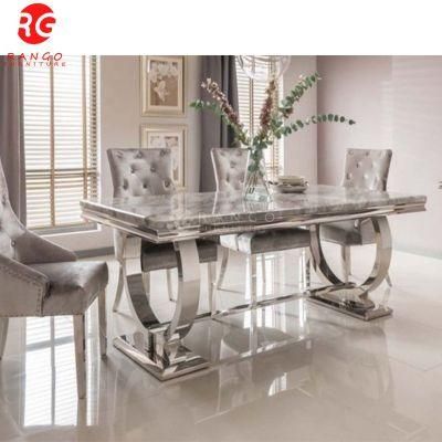 Glass Top Dining Table and 6 Pink Velvet Dining Chairs Dining Room Furniture with Low Price