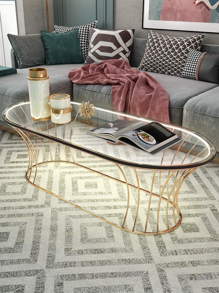 Glass Coffee Table Modern Light Luxury Wrought Iron Small Apartment Double