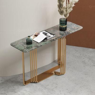 Luxury Living Room Furniture Seal Glaze Gold Steel Marble Hallway Console Table