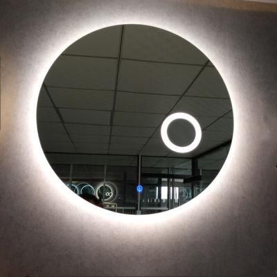 Round LED Bathroom Mirror with Magnifying Glass Mounted on Wall