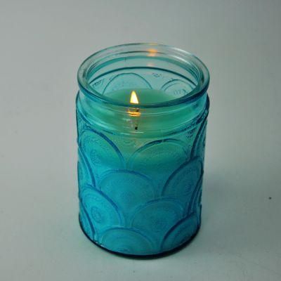 Blue Embossed Decoration Minimalist Glass Candlestick for Air Purification