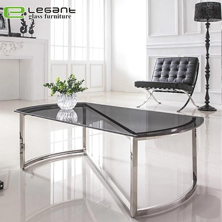 Round Side Stainless Steel Center Coffee Table with Tempered Glass Top