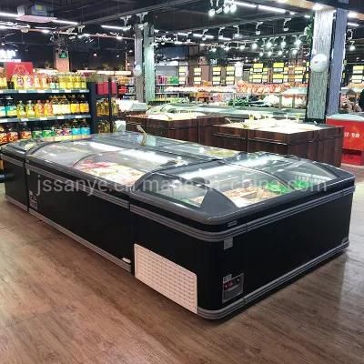 Commercial Supermarket Large Capacity Glass Door Island Freezer/Refrigerator Showcase
