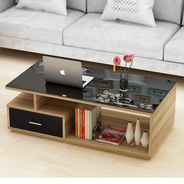Home Furniture Drawer Glass Top Coffee Table