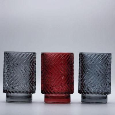 Glass Candle Holder with Various Color and Embossed Decal