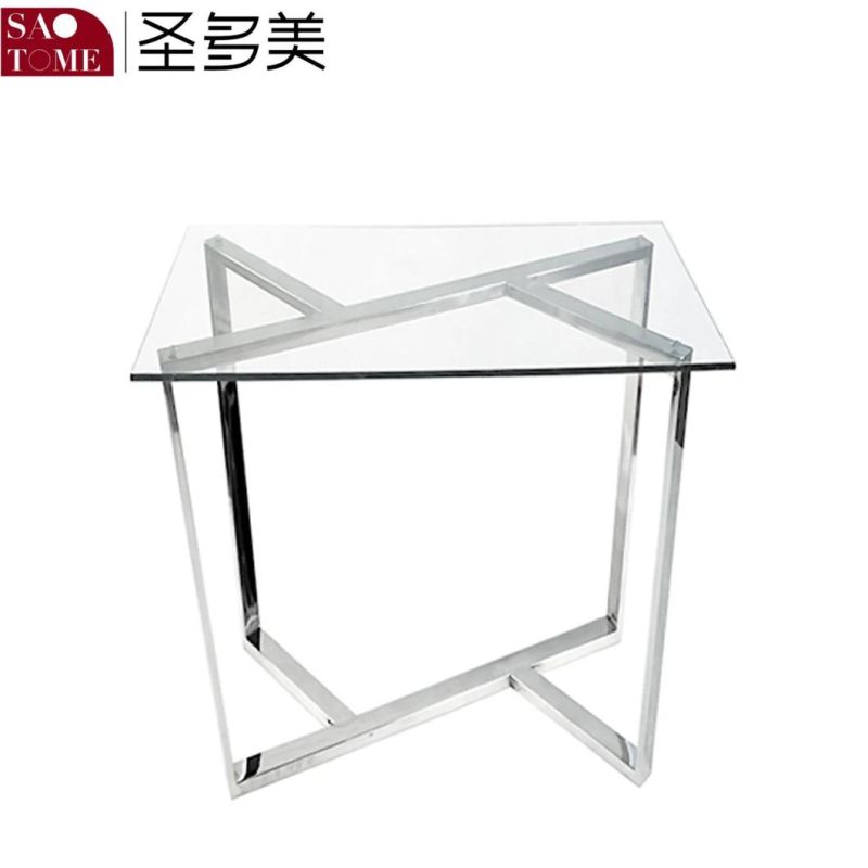 Living Room Furniture Stainless Steel Rectangular Glass Top Coffee Table