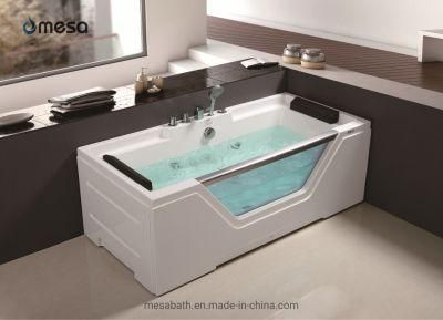 Unique Acrylic Rectangle Shaped Whirlpool Bathtub with Glass