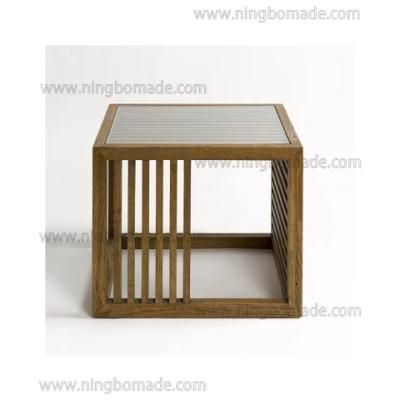 Clean Rectangular Design Furniture Natural Oak and Tempered Glass Corner Table
