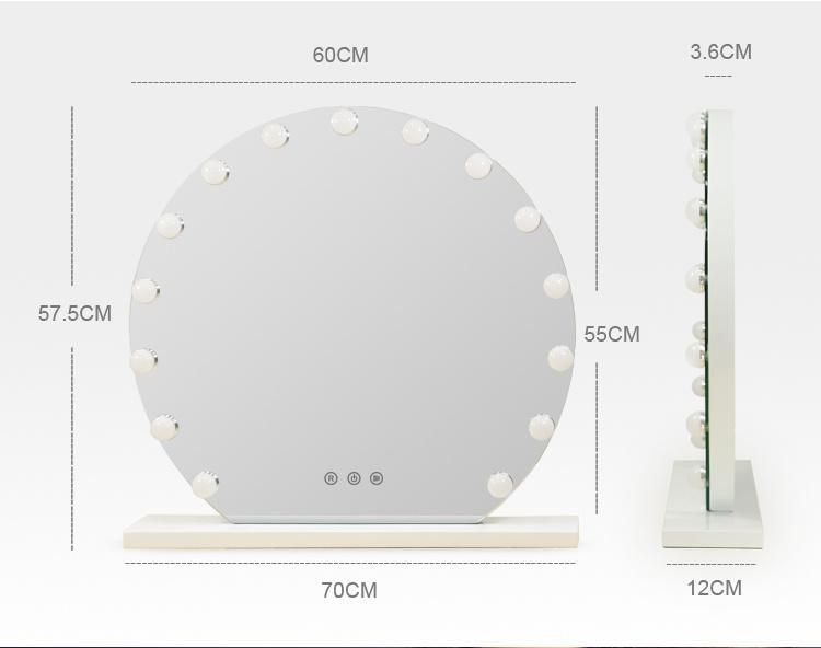 Tabletop Round Hollywood Light Bulbs Mirror Daily Makeup and Dressing