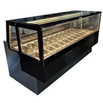 Commercial 24 Pans Glass Gelato Display Freezer Ice Cream Showcase