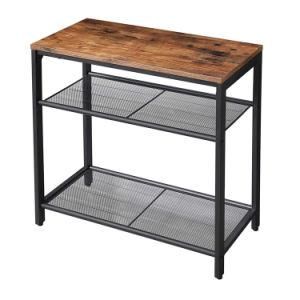 Living Room Furniture Industrial Design Coffee Table Retro Side Table 3-Tier Slim End Table with Engineered Wood Mesh Shelves