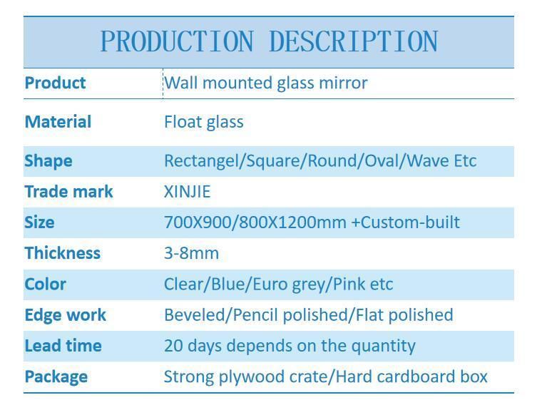 2mm-6mm Silver Bathroom Mirror Glass Wall Mounted Mirror