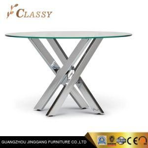 Silver Miorroed Polished Stainless Steel Metal Table Base in Customized Glass Marble Top