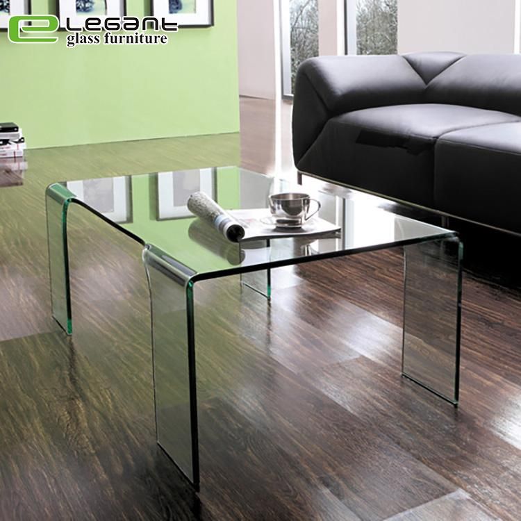Clear Bent Glass Coffee Table with 4 Legs