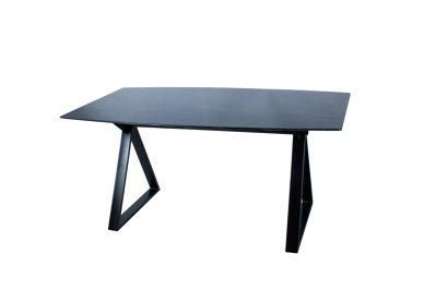 Luxury Rectangular Furniture Black Metal Legs Glass Steel Stone Top Dining Room Marble Dining Table