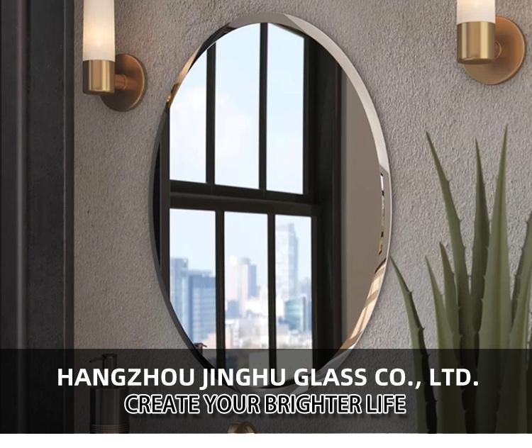 Jinghu Large Size Frameless Wall Mounted Round Aluminum Silver Beveled Diamond Edge Bathroom Mirror