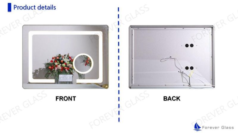 Factory Bathroom Bluetooth Wall Mirror Touch Control LED Lighted Mirror with Demister Pad