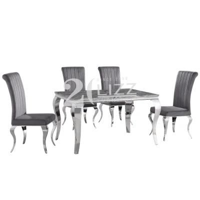 Direct Sale Contemporary Style Home Furniture Marble Metal Dining Table Set with Silver Stainless Steel Leg