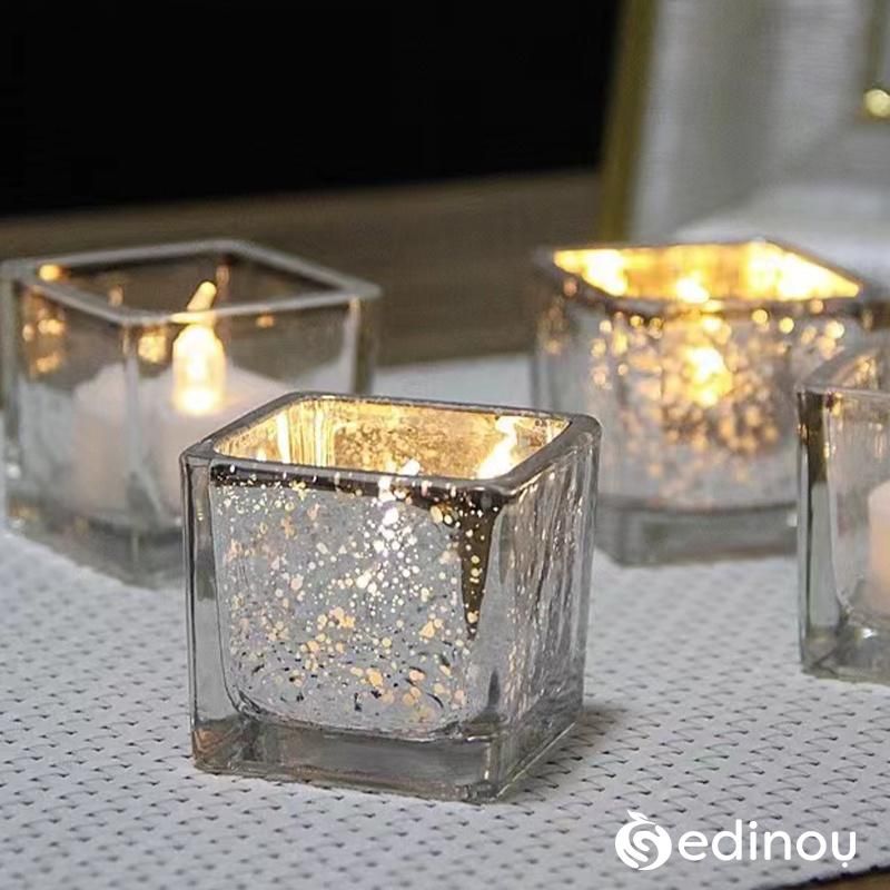 Square Hot Sale Small Glass Cube Tealight Christian Candle Holder