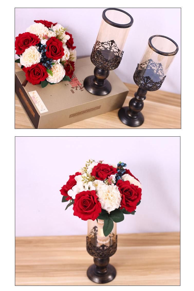 New Design Wedding Home Decoration Flower Arrangement Ornament Glass Metal Candle Holder