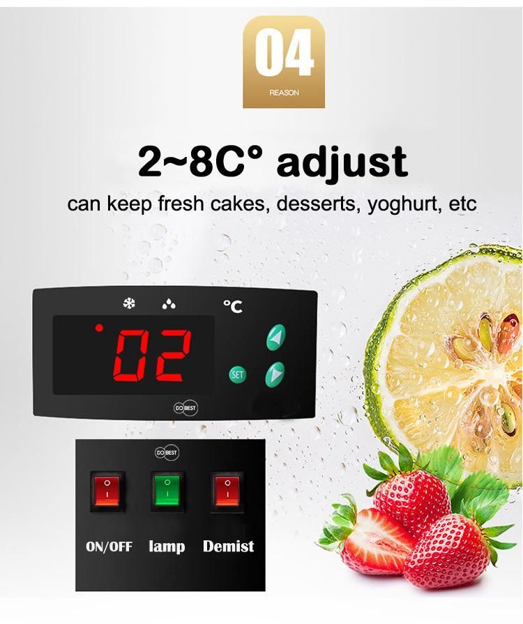 Arcuate Glass Vertical Display Cake Refrigerator Showcase Cooler with Temperature +2~+8degree C