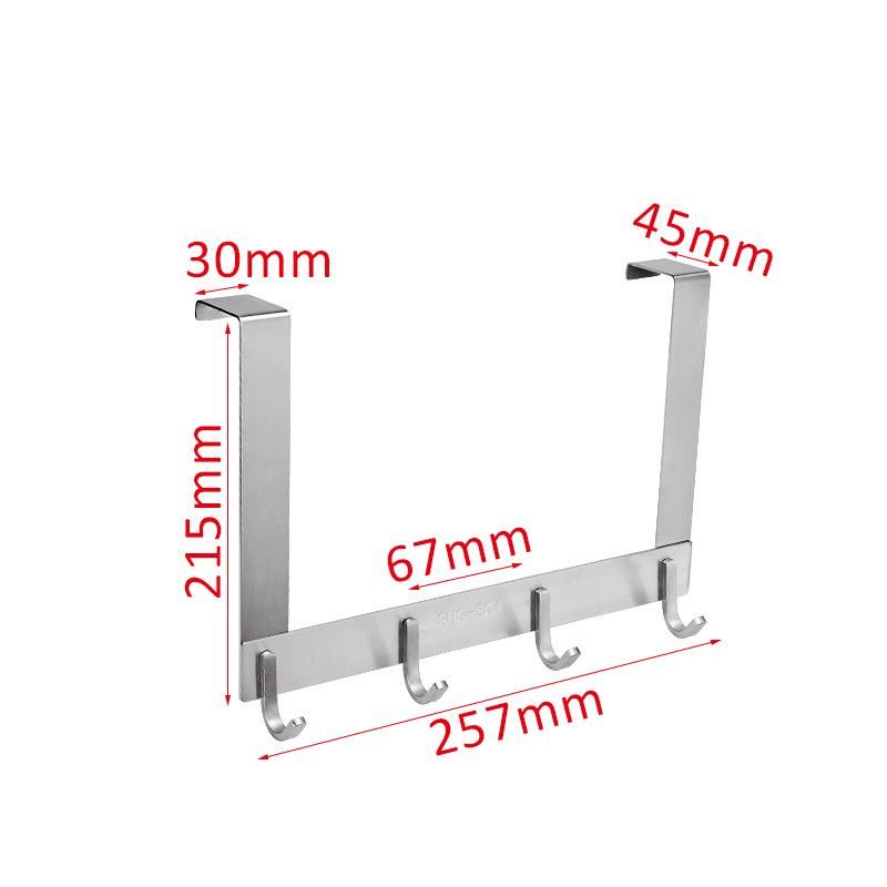 Horizontal 4 Hook Rack Hanger Towel and Clothing Hanger Stainless Steel Storage Hooks Over The Door Towel Rack