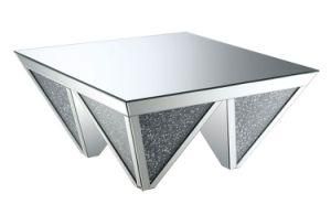 Coffee Table Brushed Silver Mirror with Crush Dimond