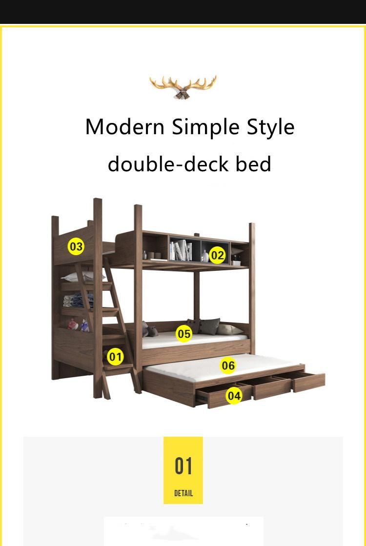 Wood Color School Home Bedroom Furniture Double-Deck Single Kids Beds