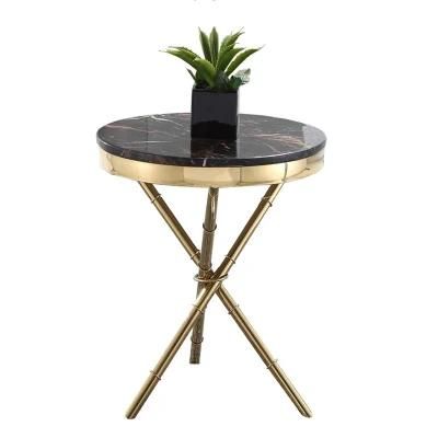 Modern Times Glass Stainless Steel Living Room Furniture Gold or Silver Round Coffee Table Marble Ends Table