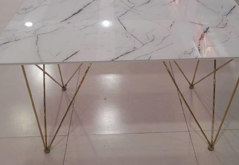 Luxury Design Glass Top Dining Table Set 6/8 Seater with Metal Legs