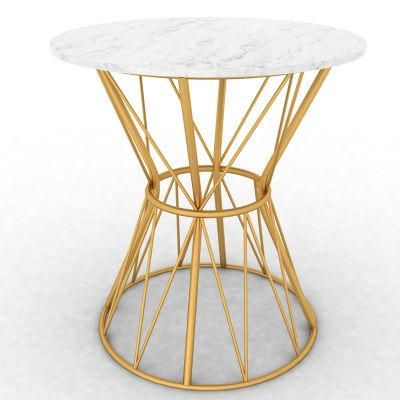 Living Room Home Cafe Furniture Golden Metal Wire Sofa Side Table with Marble Table