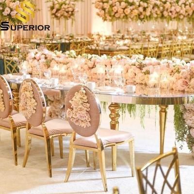 Dubai Antique New Design Gold Wedding Mirror Glass Hotel Table