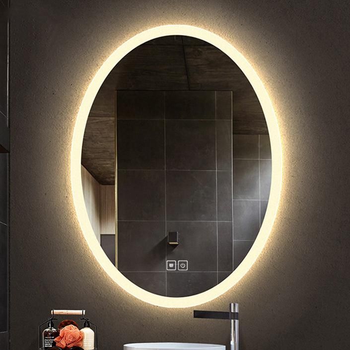 Woman Oval LED Bathroom Mirror Illuminated with Defogger and Dimming