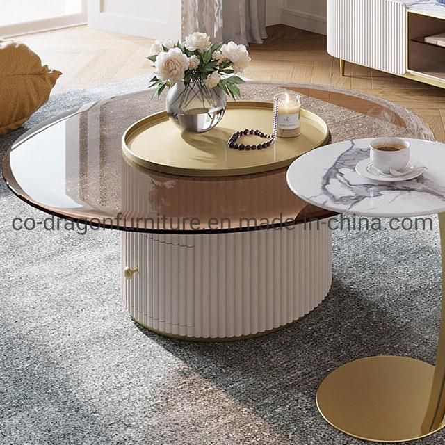 Luxury Round Coffee Table with Glass Top for Livingroom Furniture