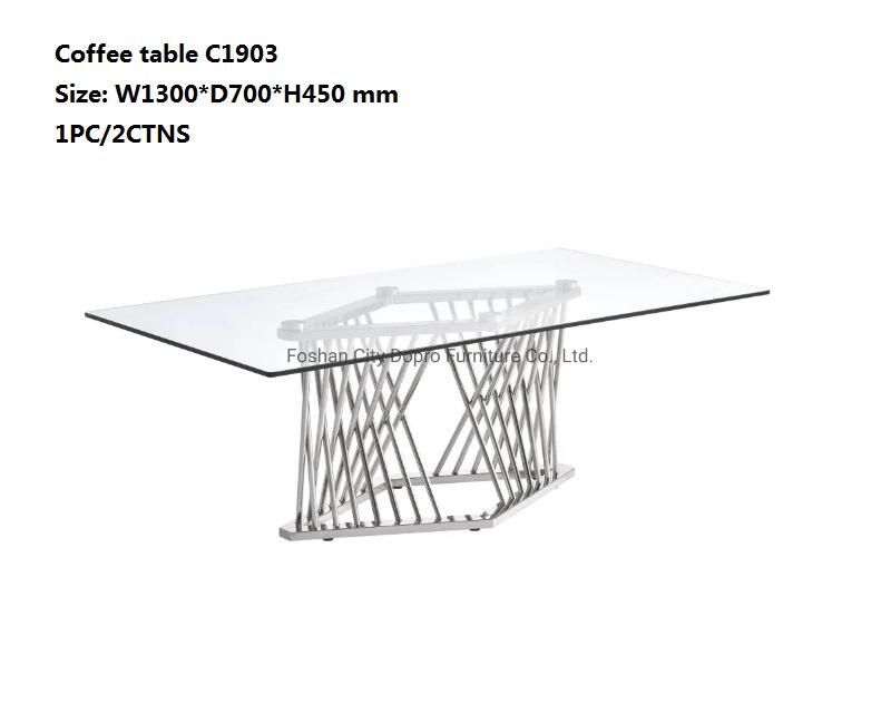 Dopro Simple Style Stainless Steel Round Tube Polished Silver Dining Table D1903 with Clear Tempered Glass