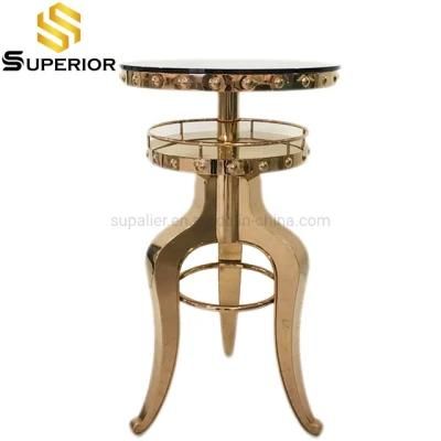 High Glass Top Bar Counter Dning Table with Metal Frame